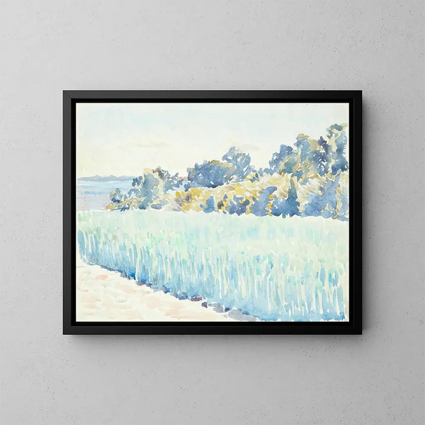 Finnish Landscape Painting Wheat Field Near a Forest - Peter Hansen — framed artwork on a wall