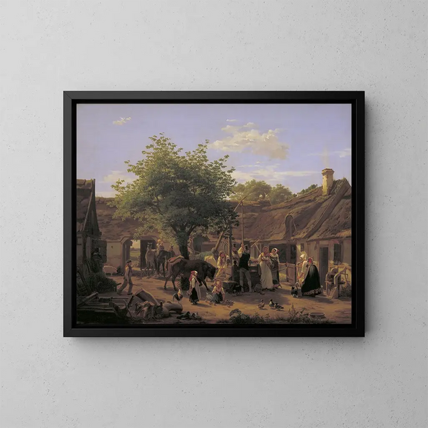 afbeelding van het leven op een boerderij in Sjælland om middernacht - Peter Julius Larsen — ingelijst kunstwerk aan de muur