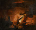 Een schip in brand 's nachts - Peter Monamy — weergave van het kunstwerk