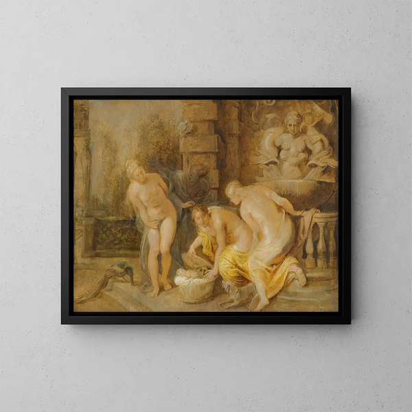 La découverte du bébé Érichthonios par les filles de Cécrops - Peter Paul Rubens — ingelijst kunstwerk aan de muur