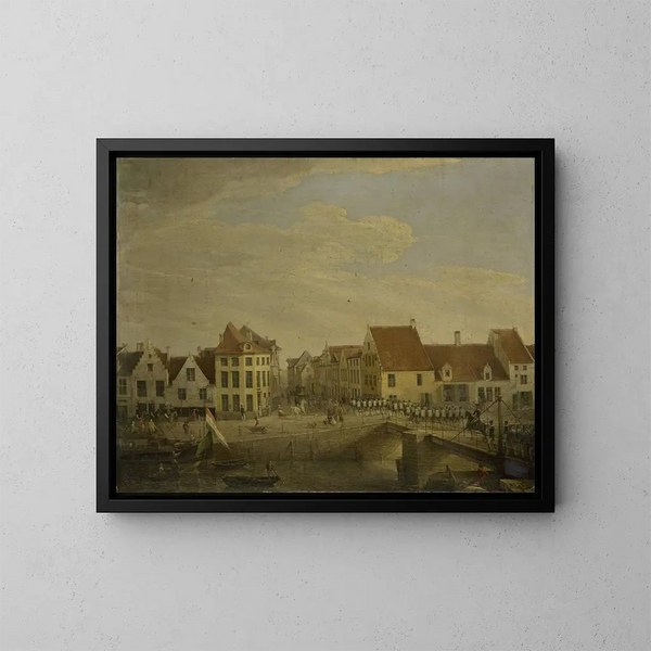 Dutch Troops Crossing the Fortress of Dendermonde - Petrus Christus — framed artwork on a wall