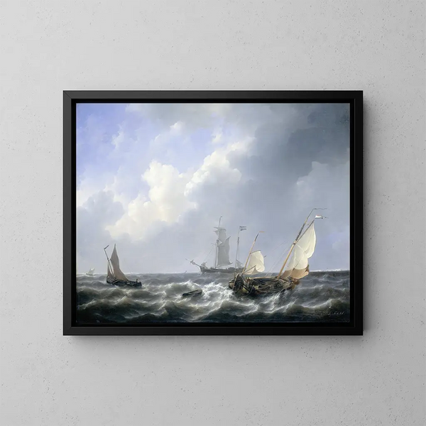 Marine painting of the waters of Zeeland near Schouwen Island - Petrus Johannes Schotel — framed artwork on a wall