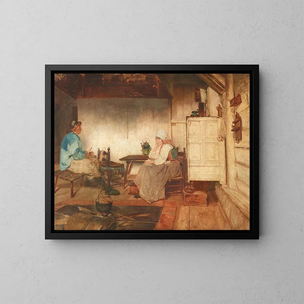 Interior of a fisherman's cottage at Marken - Petrus van der Velden — framed artwork on a wall