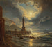 Lighthouse in the port of Naples by moonlight - Joseph Rebell — artwork view