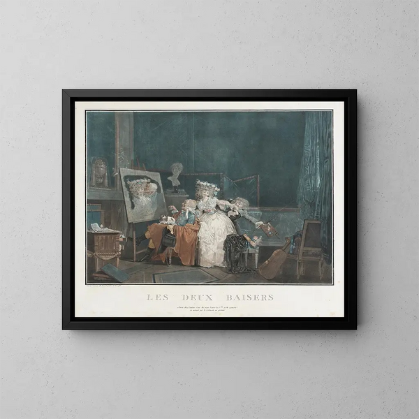 Les Deux Baisers - Philibert-Louis Debucourt — framed artwork on a wall