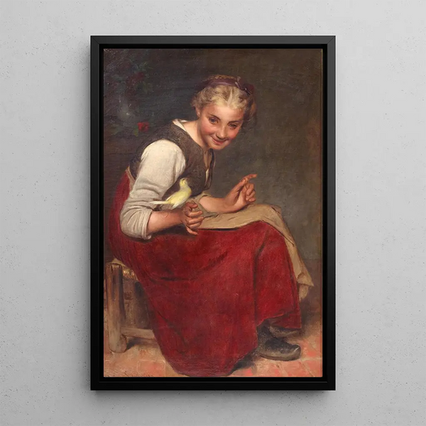 Jouant avec l'oiseau - Philibert Léon Couturier — ingelijst kunstwerk aan de muur