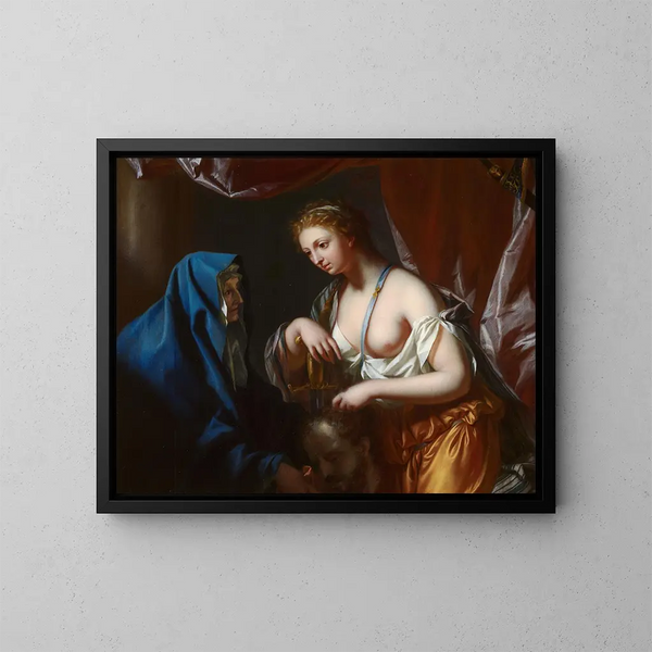 Judith with the head of Holofernes - Philip van Dijk — framed artwork on a wall