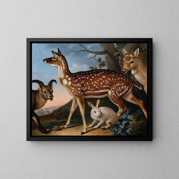 Daim, bouquetin et lièvre - Philipp Ferdinand de Hamilton — framed artwork on a wall