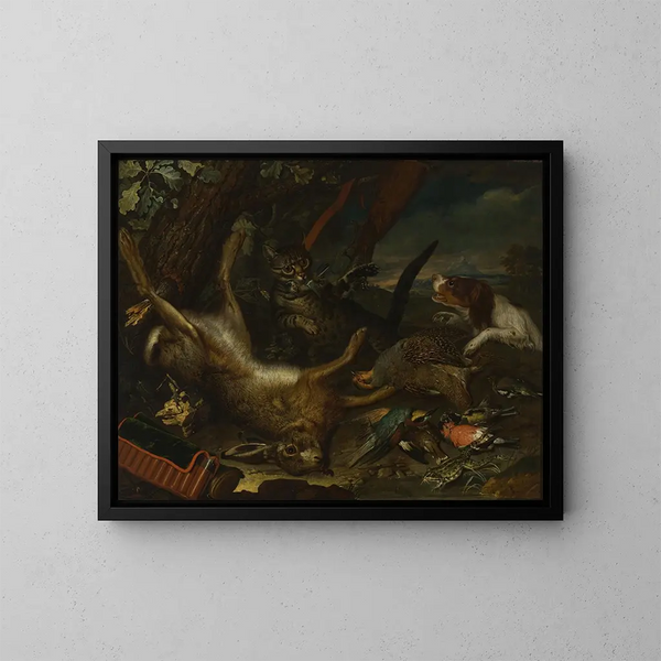 Hunting trophies painting - Philipp Ferdinand de Hamilton — framed artwork on a wall