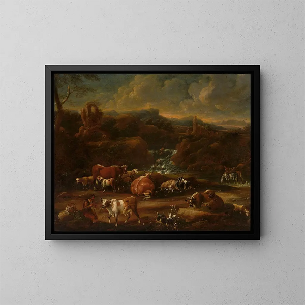 Herd in the Mountains - Philipp Peter Roos — framed artwork on a wall