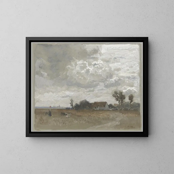 Woman with goats near a stream - Philipp Röth — framed artwork on a wall