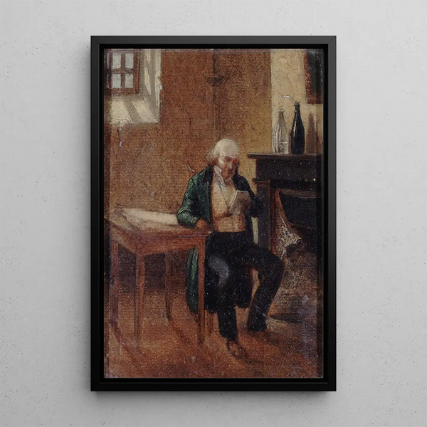 Portret van Pierre Jean Branger 1780-1857 in zijn cel van Sainte-Pélagie - Philippe-Auguste Jeanron — ingelijst kunstwerk aan de muur