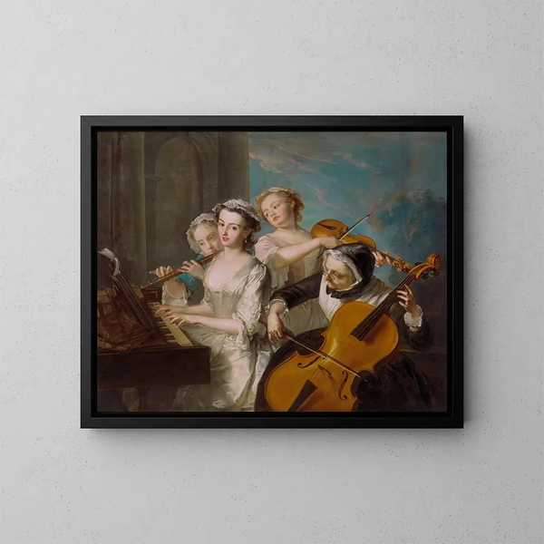 Het Zintuig van het Gehoor - Philippe Mercier — ingelijst kunstwerk aan de muur