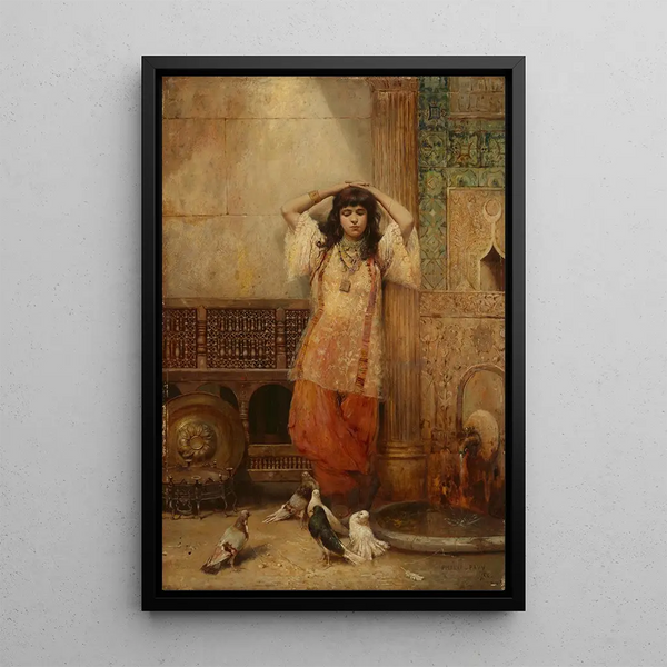 Jonge vrouw in een binnenplaats in Algiers - Philippe Pavy — ingelijst kunstwerk aan de muur