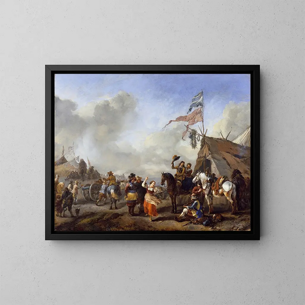 A camping scene - Philips Wouwerman — framed artwork on a wall