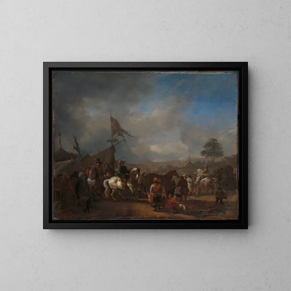 A horse fair near a military camp - Philips Wouwerman — framed artwork on a wall