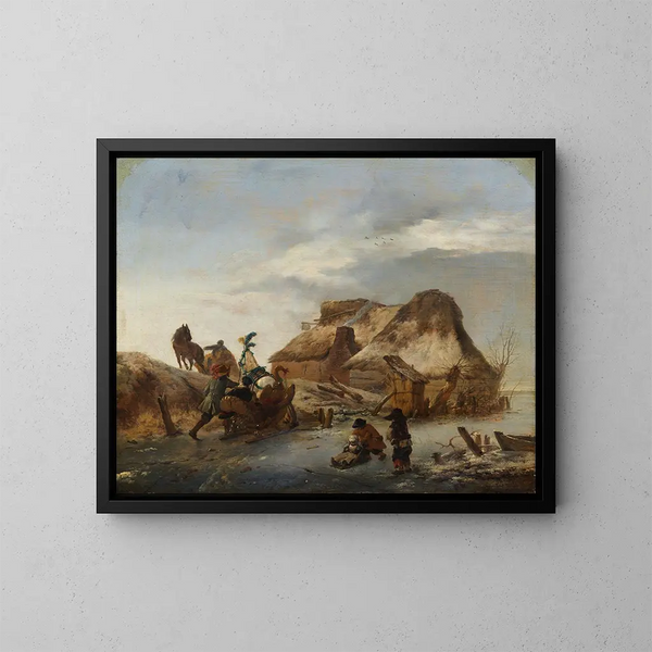 A noble sledge on the ice - Philips Wouwerman — framed artwork on a wall