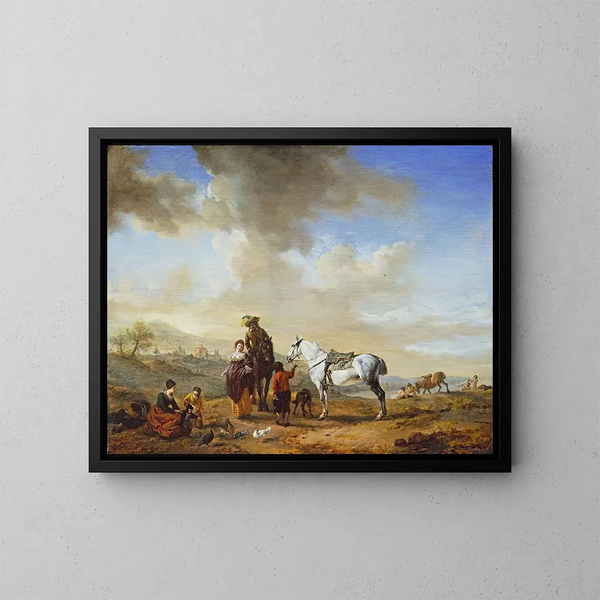By the riverbank - Philips Wouwerman — framed artwork on a wall