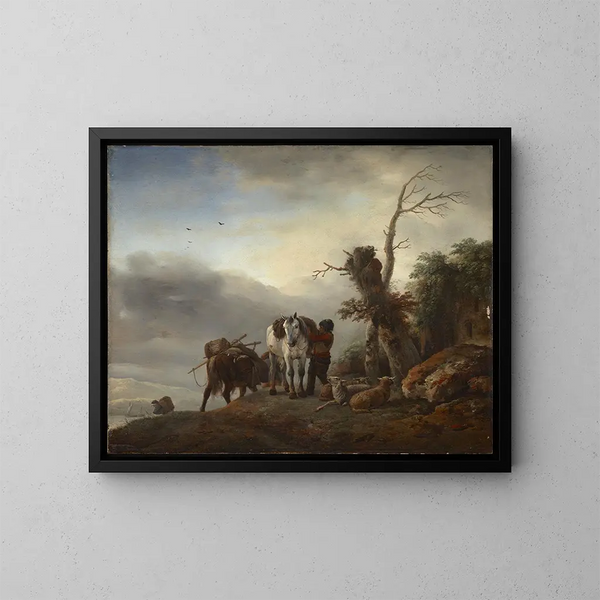 Landscape with Pack Mules - Philips Wouwerman — framed artwork on a wall