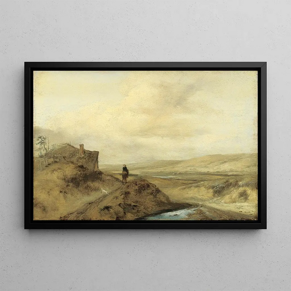 Cavalier dans les dunes - Philips Wouwerman — framed artwork on a wall