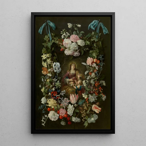 Sainte Dorothée entourée d'une guirlande de fleurs - Philips de Marlier — ingelijst kunstwerk aan de muur