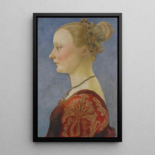 Portret van een vrouw - Piero del Pollaiolo — ingelijst kunstwerk aan de muur