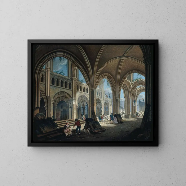the Demolition of the Saint-Jean-en-Grève church in 1800 - Pierre-Antoine Demachy — framed artwork on a wall