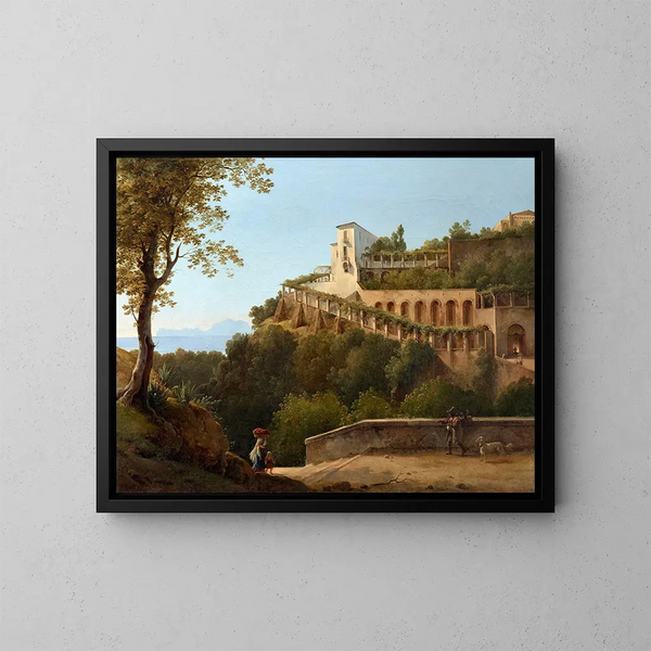 a Convent near Naples with a view of Capri - Pierre-Athanase Chauvin — framed artwork on a wall