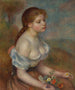 Een jong meisje met madeliefjes - Pierre-Auguste Renoir — weergave van het kunstwerk