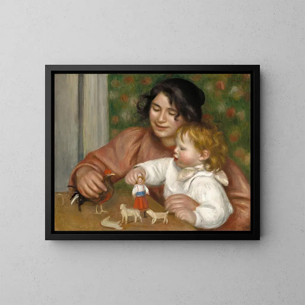 Kinder schilderij met speelgoed, Gabrielle en de zoon van de kunstenaar Jean - Pierre-Auguste Renoir — ingelijst kunstwerk aan de muur