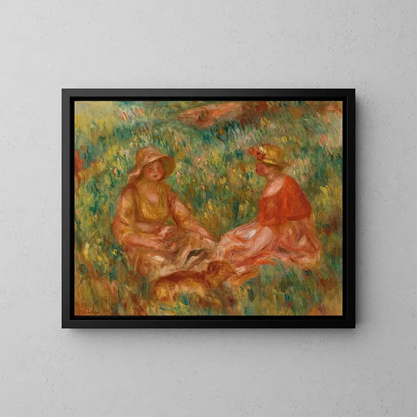 Twee vrouwen in het gras - Pierre-Auguste Renoir — ingelijst kunstwerk aan de muur