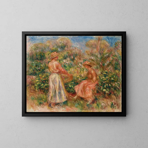 Twee vrouwen in de tuin in Cagnes - Pierre-Auguste Renoir — ingelijst kunstwerk aan de muur