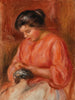Meisje dat naait Vrouw die herstelt - Pierre-Auguste Renoir — weergave van het kunstwerk