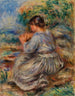 Meisje zittend in een landschap Jeune fille assise dans un jardin - Pierre-Auguste Renoir — weergave van het kunstwerk