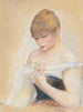 Jonge vrouw met een bloem Portret van Jeanne Samary - Pierre-Auguste Renoir — weergave van het kunstwerk
