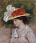 Vrouw met bloemenhoed - Pierre-Auguste Renoir — weergave van het kunstwerk