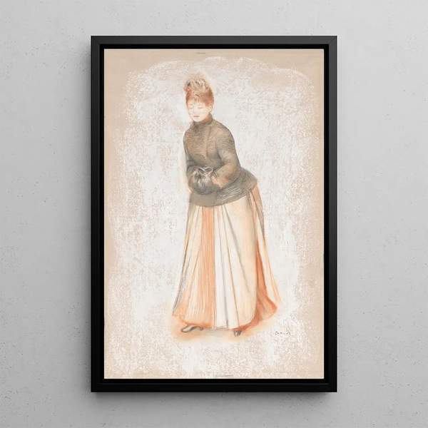 Jonge vrouw met een mouw - Pierre-Auguste Renoir — ingelijst kunstwerk aan de muur