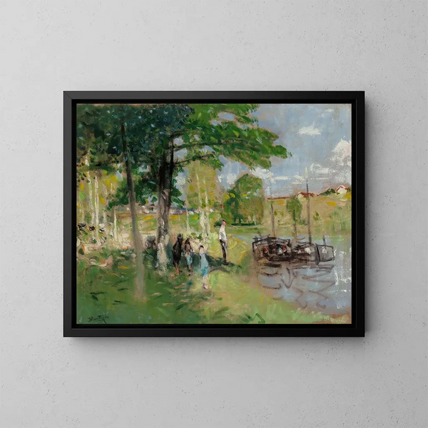 Péniches à Saint-Mammes - Pierre-Eugène Montzin — framed artwork on a wall