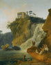 De watervallen van Tivoli met rustende en jagende figuren - Pierre-Jacques Volaire — weergave van het kunstwerk