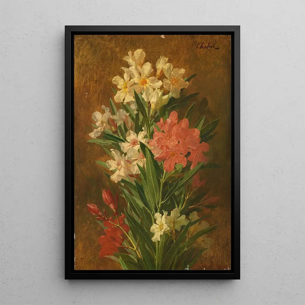 Laurier-rose en fleurs rood en wit - Pierre Adrien Chabal-Dussurgey — ingelijst kunstwerk aan de muur