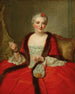 Portret van een elegante dame die een shuttle vasthoudt - Pierre Allais — weergave van het kunstwerk