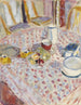 Natuurstudie op een geruite rode tafelkleed - Pierre Bonnard — weergave van het kunstwerk