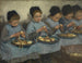 Boerderijdames schilferend aardappelen - Pierre Jacques Dierckx — weergave van het kunstwerk