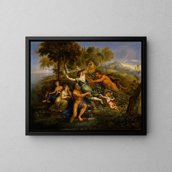 Pan and Syrinx - Pierre Mignard — framed artwork on a wall
