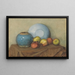 van een appelpot, ronde pot en bord op een tafel - Piet Mondrian — ingelijst kunstwerk aan de muur