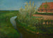 van een gebogen irrigatiekanaal langs de boerderij met bloeiende bomen - Piet Mondrian — weergave van het kunstwerk