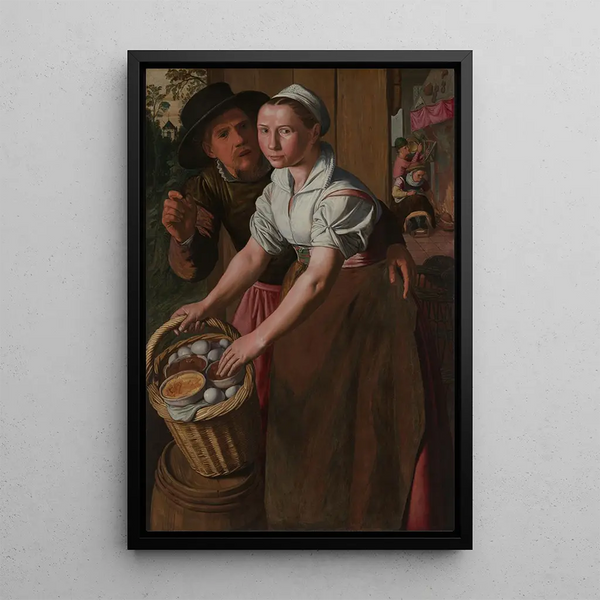 The girl with eggs - Pieter Aertsen — framed artwork on a wall