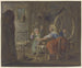 Een oude vrouw breit terwijl een kind met een vogel - Pieter Bartholomeusz Barbiers — weergave van het kunstwerk