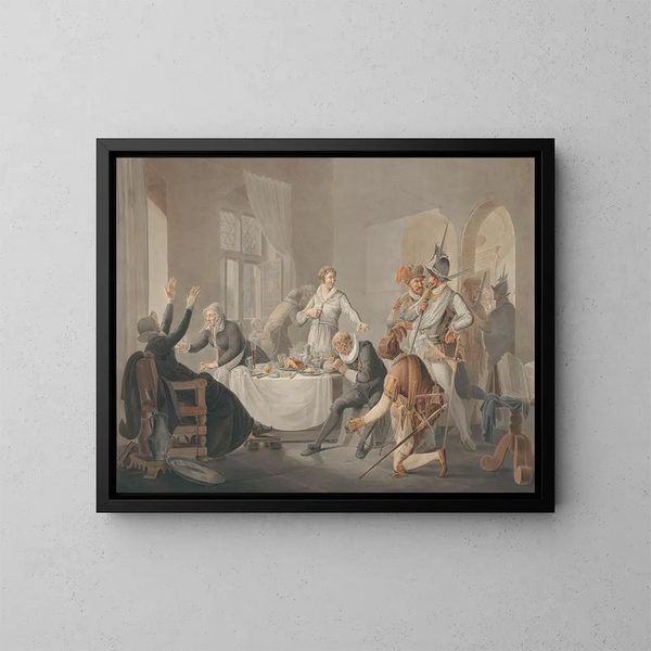 PD Hasselaer becomes known when the Spaniards want to arrest his brother Claes Dirkz at his place. - Pieter Bartholomeusz Barbiers — framed artwork on a wall