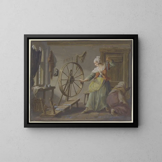 Pieter Bartholomeusz Barbiers - Zwei Frauen beschftigt mit Garnhaspeln und Flachshecheln.webp